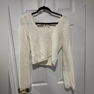 Cropped Crochet-style Square-neck Jumper - White